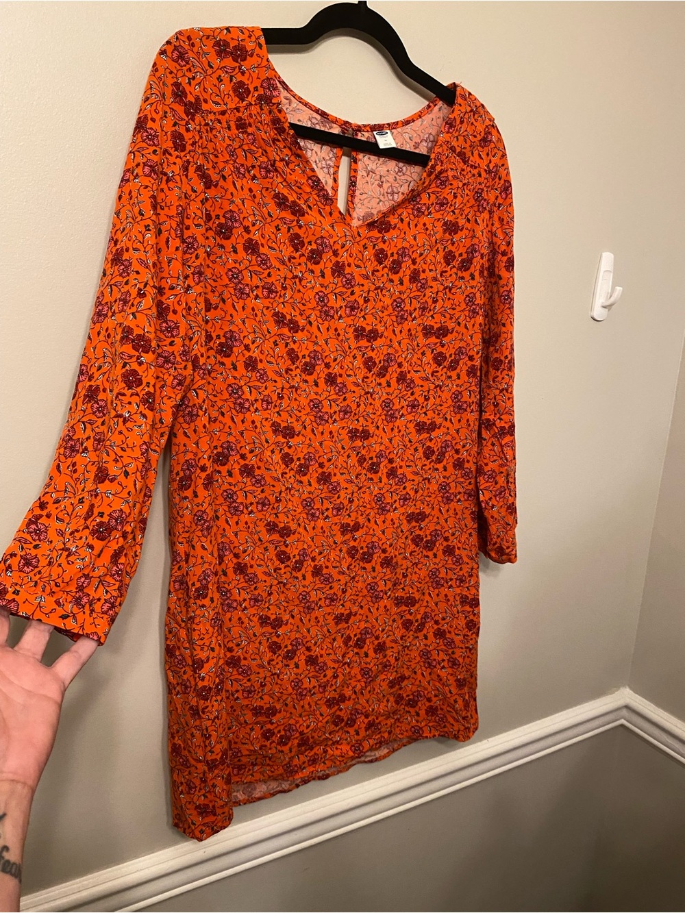 Old Navy Orange Floral V-Neck Long Sleeve Shift Dress/tunic